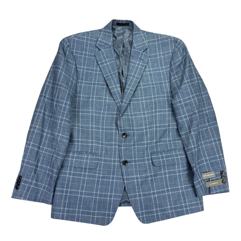 Michael Kors Mens Kalina Wool Silk Linen Classic Fit Sport Coat Light Blue 42S